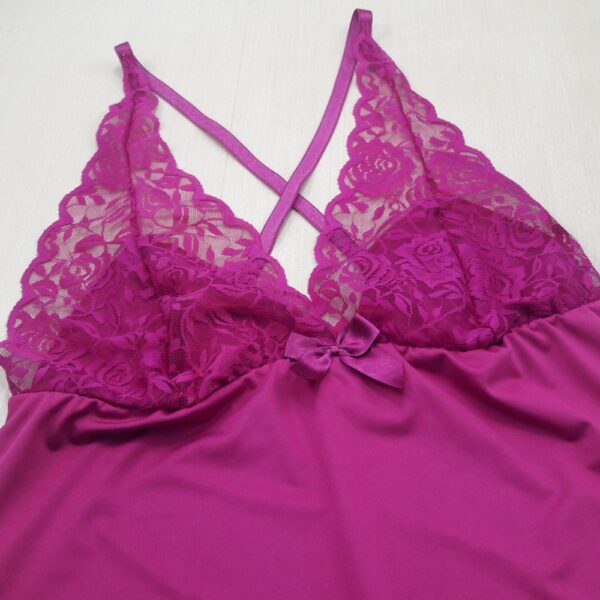 Camisola Sensual Microfibra Renda Laços e Alças Reguláveis - Imagem 4