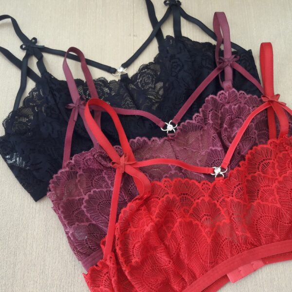 Sutiã Strappy Renda Confortável sem Bojo com Tiras Frontais - Imagem 6