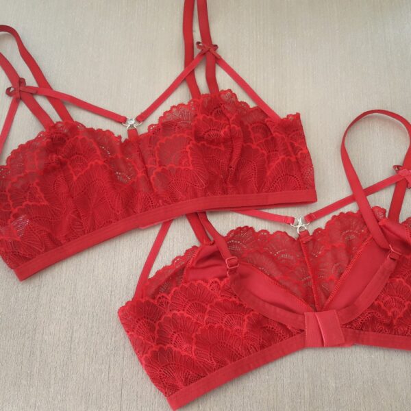 Sutiã Strappy Renda Confortável sem Bojo com Tiras Frontais - Imagem 7