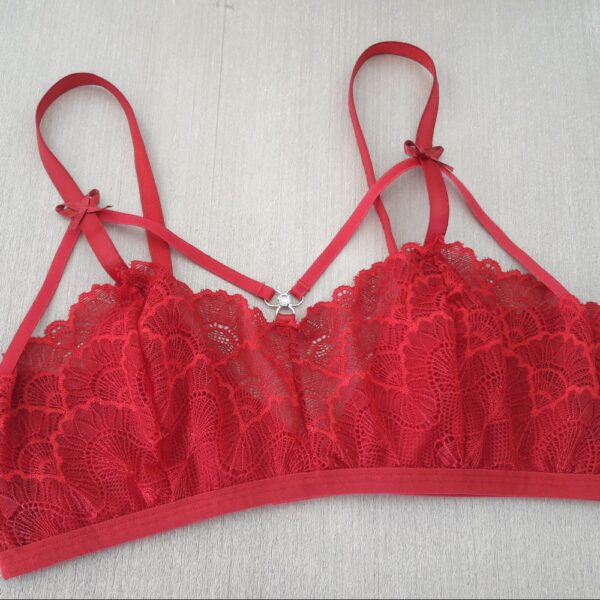 Sutiã Strappy Renda Confortável sem Bojo com Tiras Frontais - Imagem 8