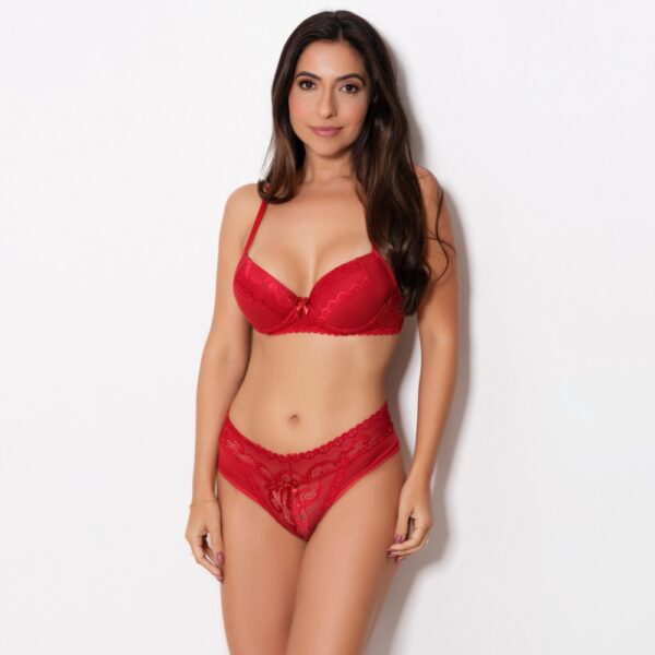 Conjunto Lingerie Renda e Microfibra Sutiã Bojo e Calcinha
