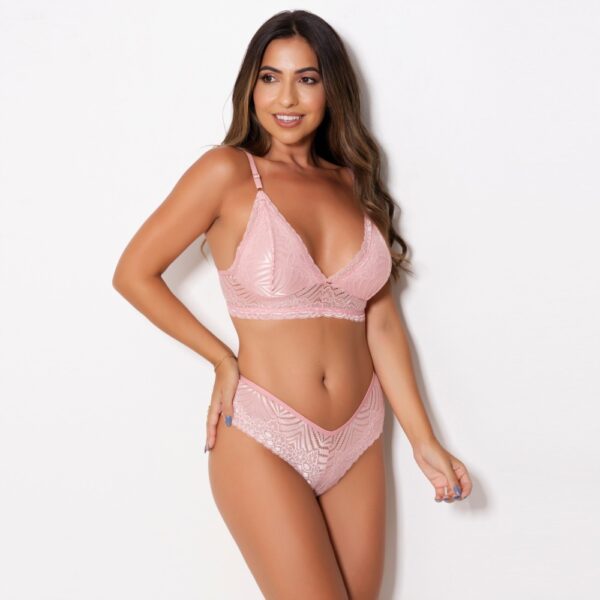 Conjunto Lingerie em Renda Sutiã sem Bojo e Calcinha Viés - Imagem 7