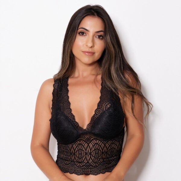 Cropped Sexy em Renda Luxo com Bojo Triângulo Costas Nadador