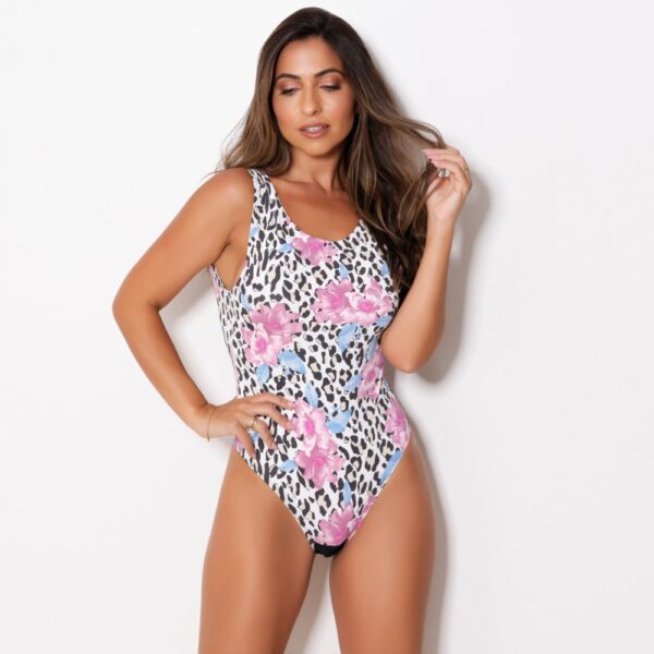 Body Estampado Costas Abertas e Forro com Fecho no Fundo