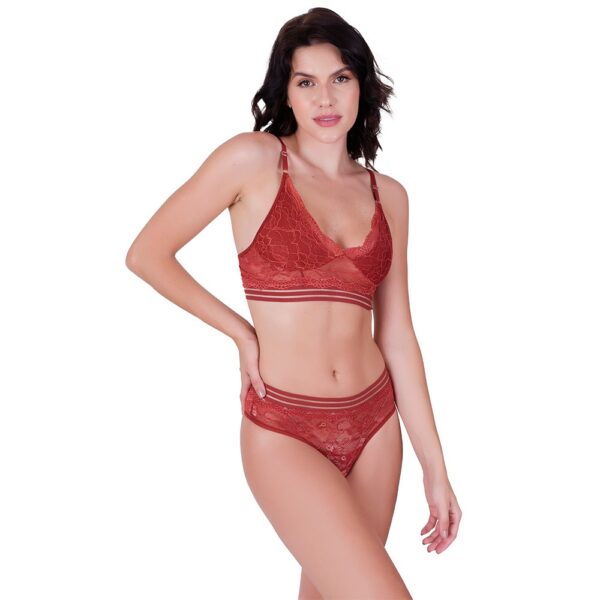 Conjunto Lingerie Cropped Alças Reguláveis e Calcinha Renda - Imagem 6