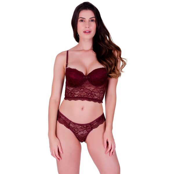 Conjunto Lingerie Renda Cropped Sutiã com Bojo e Calcinha - Imagem 4