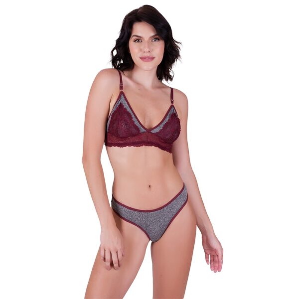 Conjunto Lingerie Mescla com Renda Sobreposta e Fio Dental - Imagem 5