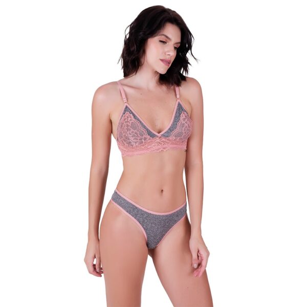 Conjunto Lingerie Mescla com Renda Sobreposta e Fio Dental - Imagem 6