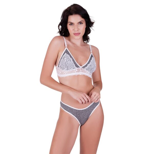 Conjunto Lingerie Mescla com Renda Sobreposta e Fio Dental - Imagem 7