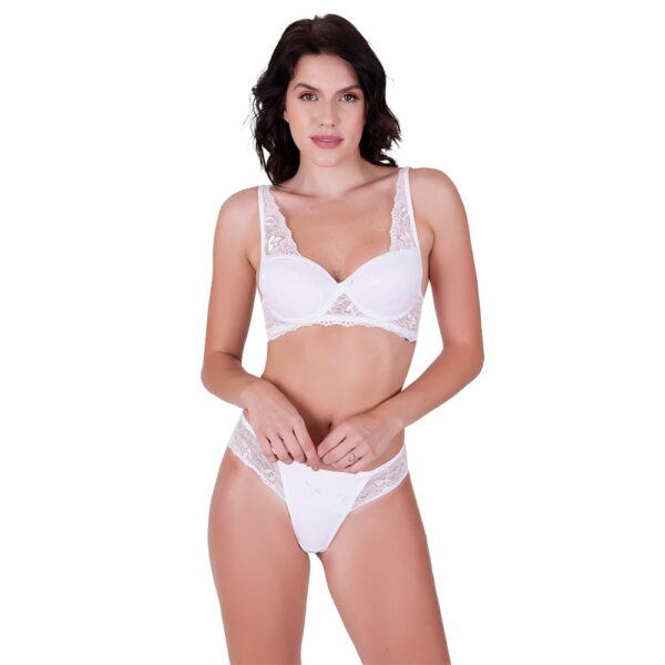 Conjunto Lingerie Renda e Microfibra Sutiã Bojo e Calcinha