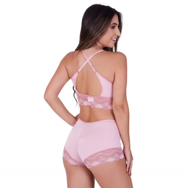 Conjunto Lingerie Caleçon Tecido e Renda com Alças Cruzadas - Imagem 2