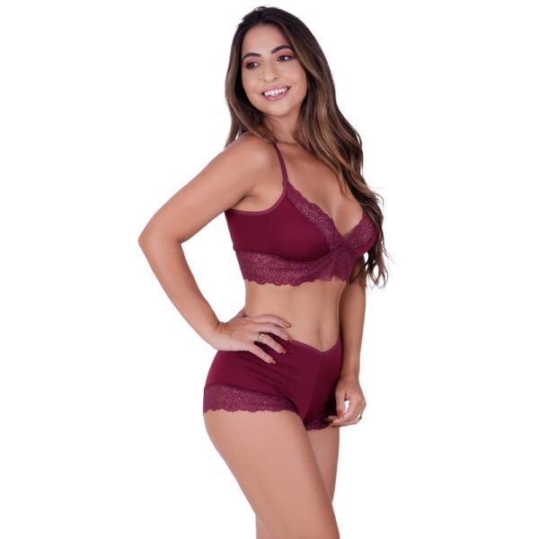 Conjunto Lingerie Caleçon Tecido e Renda com Alças Cruzadas - Imagem 5
