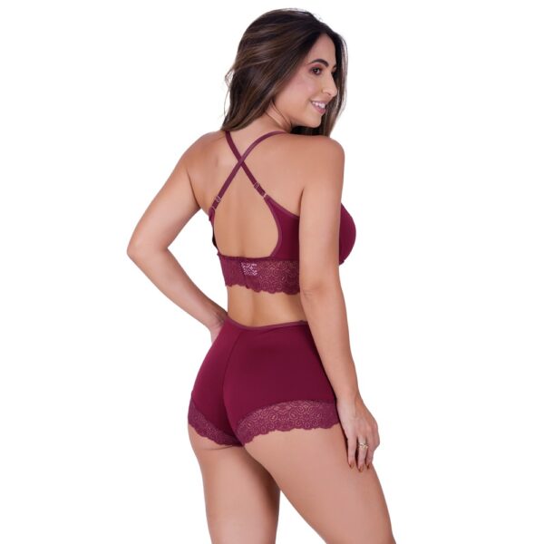 Conjunto Lingerie Caleçon Tecido e Renda com Alças Cruzadas - Imagem 6