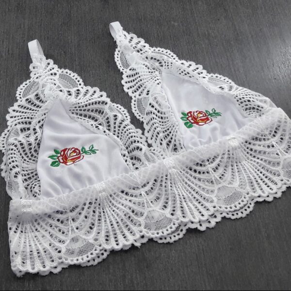 Conjunto Lingerie Microfibra Renda com Bordado Calcinha Fio - Imagem 5