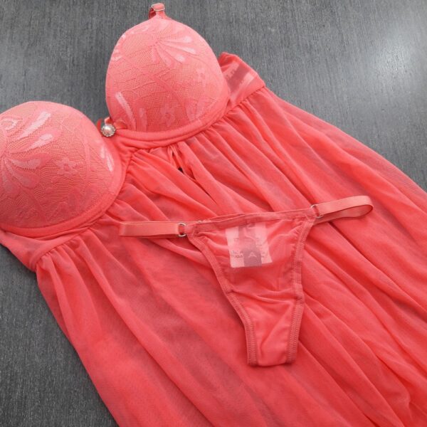 Camisola Sensual Tule e Renda com Bojo e Calcinha Fio Dental - Imagem 5