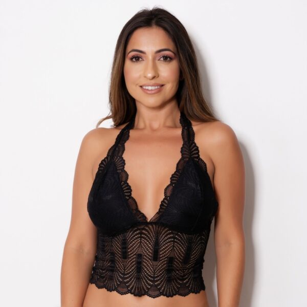 Cropped em Renda Sensual Transparente Sem Bojo Forro Algodão - Imagem 5
