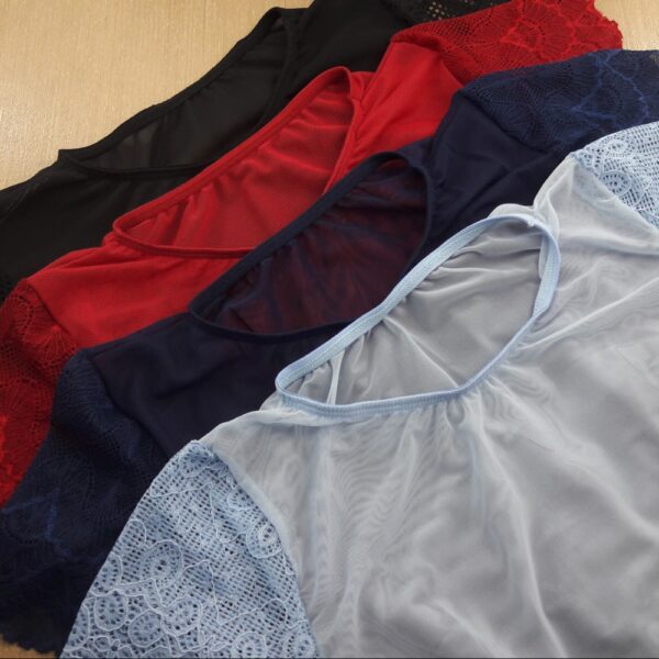 Cropped T-shirt Sem Bojo Tule Transparente com Renda Sensual - Imagem 7