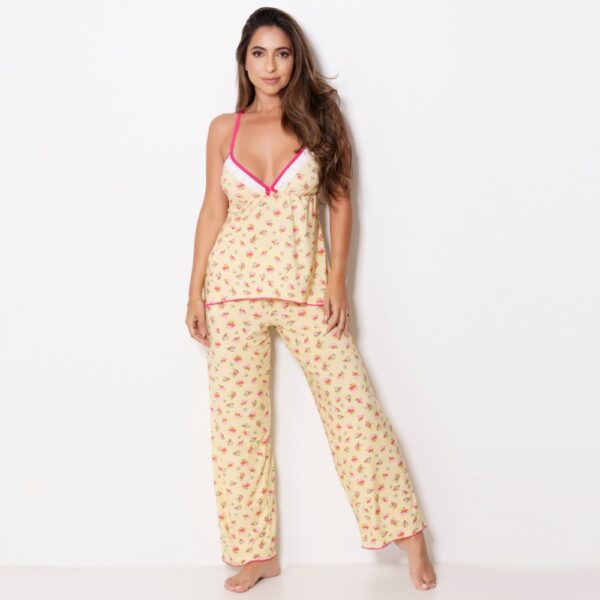 Pijama Feminino Estampado Poliéster com Blusa e Calça