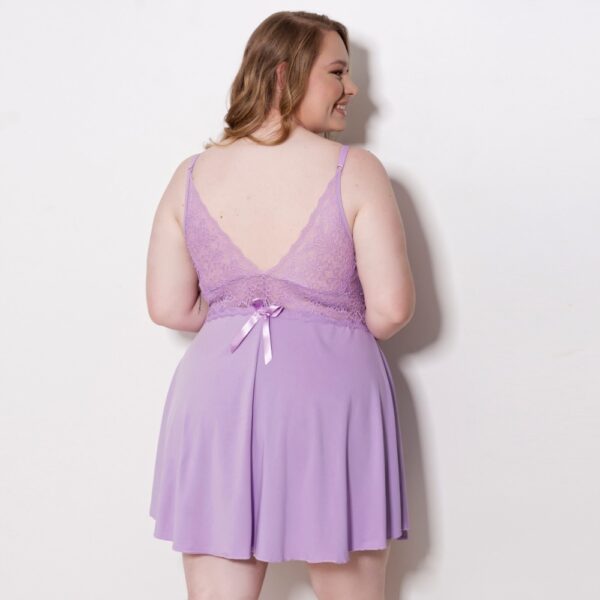 Camisola Plus Size Renda Sexy Microfibra com Laço e Joia - Imagem 2