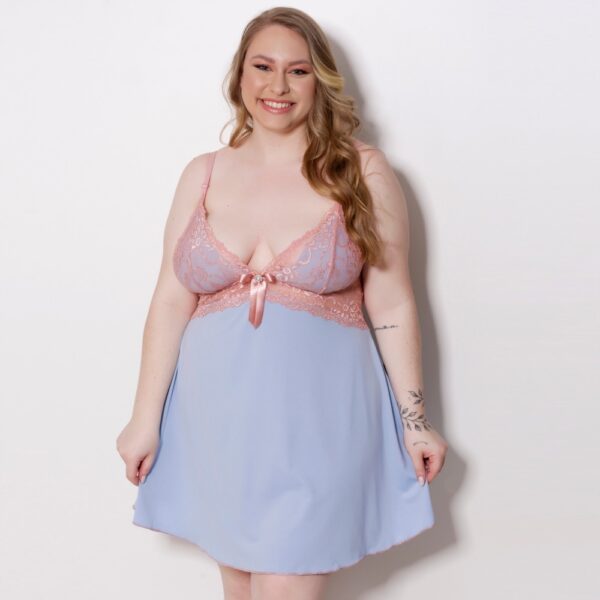 Camisola Plus Size Renda Sexy Microfibra com Laço e Joia - Imagem 3