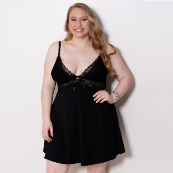 Camisola Plus Size Renda Sexy Microfibra com Laço e Joia - Imagem 5