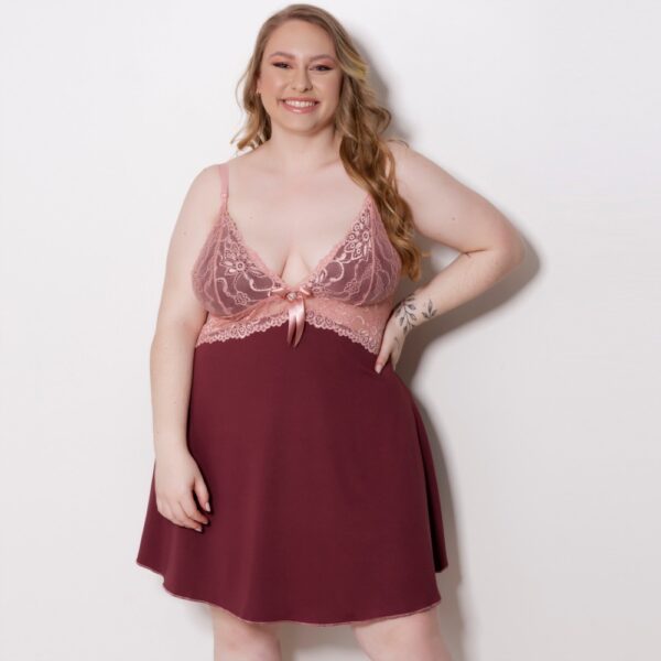 Camisola Plus Size Renda Sexy Microfibra com Laço e Joia - Imagem 7
