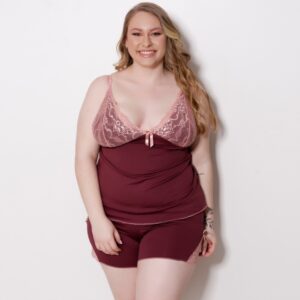Short Doll Plus Size Sexy Renda Alça Regulável Decote V