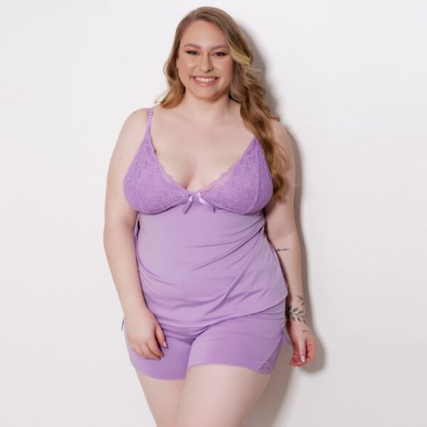 Short Doll Plus Size Sexy Renda Alça Regulável Decote V - Imagem 5