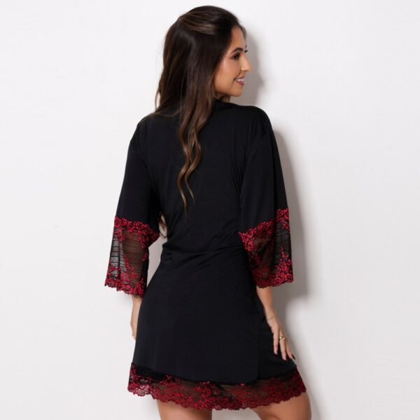 Robe Microfibra com Renda Bicolor e Amarração Mangas 3/4 - Imagem 9