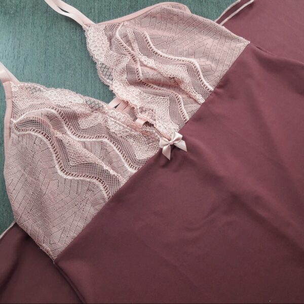 Camisola Longa Sensual em Microfibra e Renda com Laço - Imagem 4