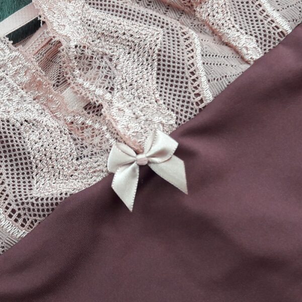 Camisola Longa Sensual em Microfibra e Renda com Laço - Imagem 7