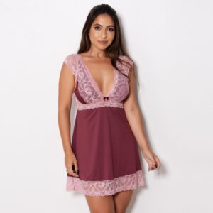 Camisola Sensual Sem Bojo e Renda com Transparência e Laço