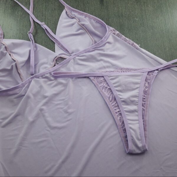 Camisola com Renda e Alças Reguláveis Calcinha Fio Dental - Imagem 7