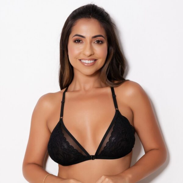 Sutiã Nadador Strappy com Bojo de Tule e Renda Fecho Frontal - Imagem 3