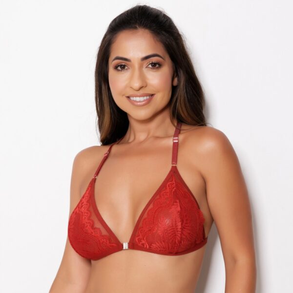Sutiã Nadador Strappy com Bojo de Tule e Renda Fecho Frontal