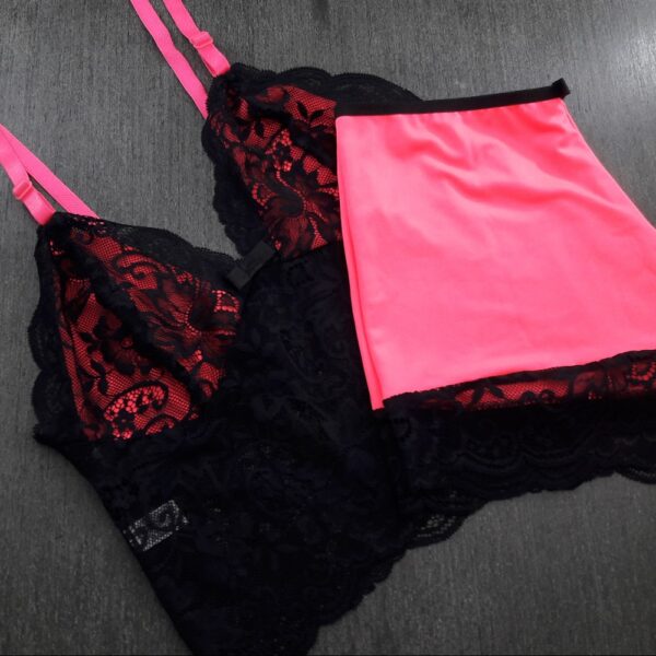 Baby Doll Poliéster e Elastano Neon Cropped e Short Renda - Imagem 9