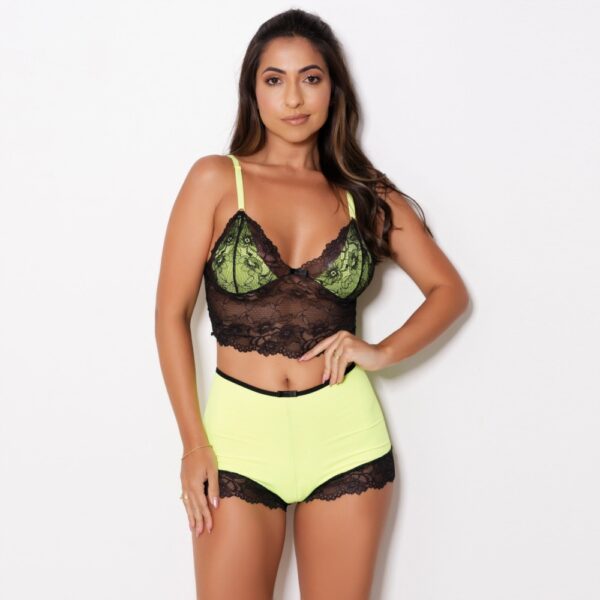 Baby Doll Poliéster e Elastano Neon Cropped e Short Renda - Imagem 5