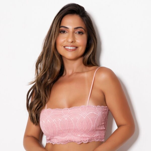 Sutiã Top Faixa Renda com Alça Rolete e Forro Frontal