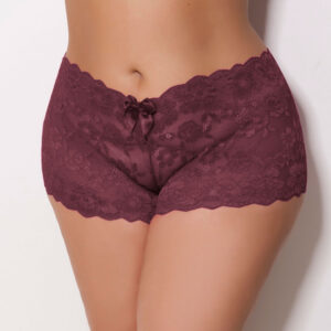 Calcinha Caleçon Plus Size em Renda Sensual com Lacinho