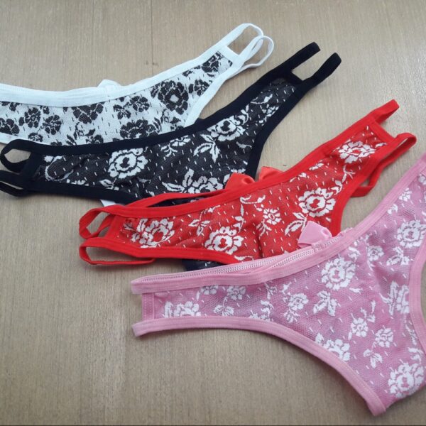 Calcinha Tanga Fio Dental Floral Sensual com Acabamento em Laço - Imagem 8