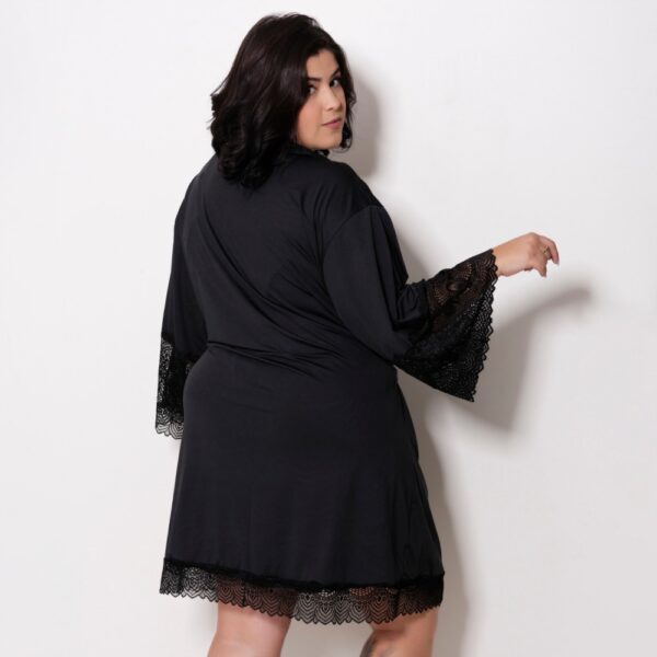 Robe Plus Size Microfibra e Renda com Manga 3/4 e Amarração - Imagem 5