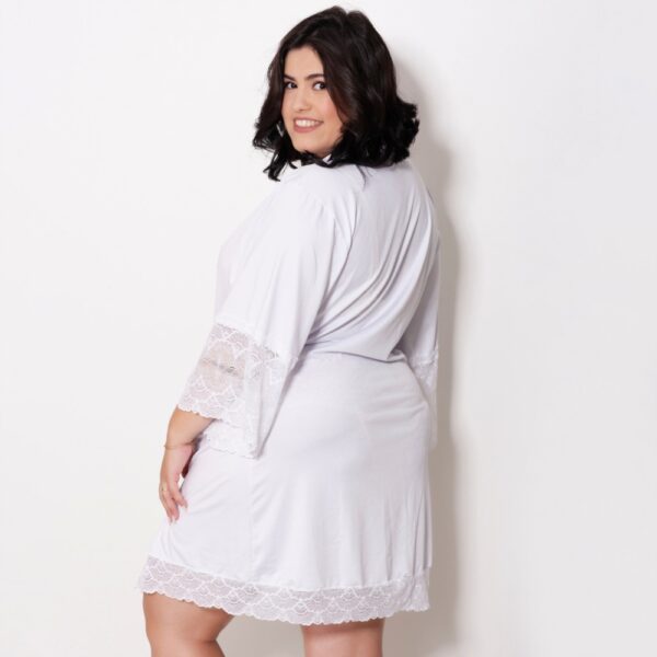 Robe Plus Size Microfibra e Renda com Manga 3/4 e Amarração - Imagem 9