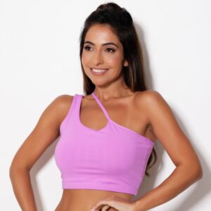 Top Fitness Academia Assimétrico de Ombro Alcinha Poliamida
