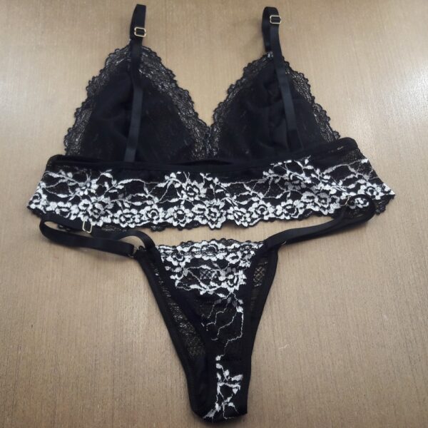 Conjunto Lingerie Sexy Renda Sem Bojo com Alças Ajustáveis - Imagem 3