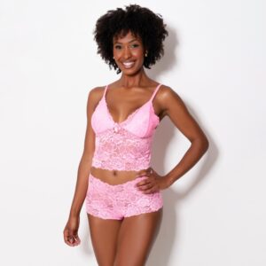 Conjunto Lingerie Cropped e Calcinha Short Caleçon em Renda