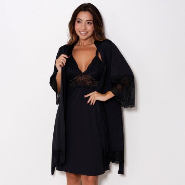 Camisola e Robe Amamentação Renda e Click Abertura Frontal - Imagem 7