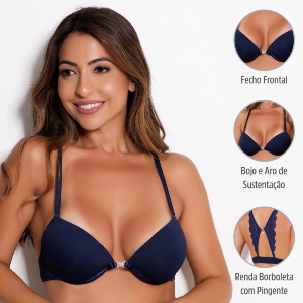 Sutiã Nadador com Bom Bojo Renda Borboleta e Fecho Frontal - Imagem 3