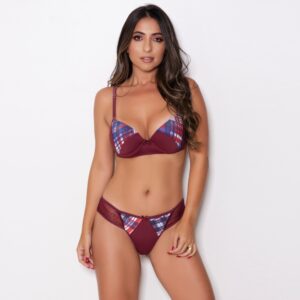 Conjunto Lingerie Poliamida e Renda com Bojo e Estampa