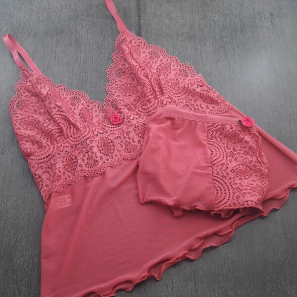 Baby Doll em Tule Transparente Renda e Viés de Microfibra - Imagem 2