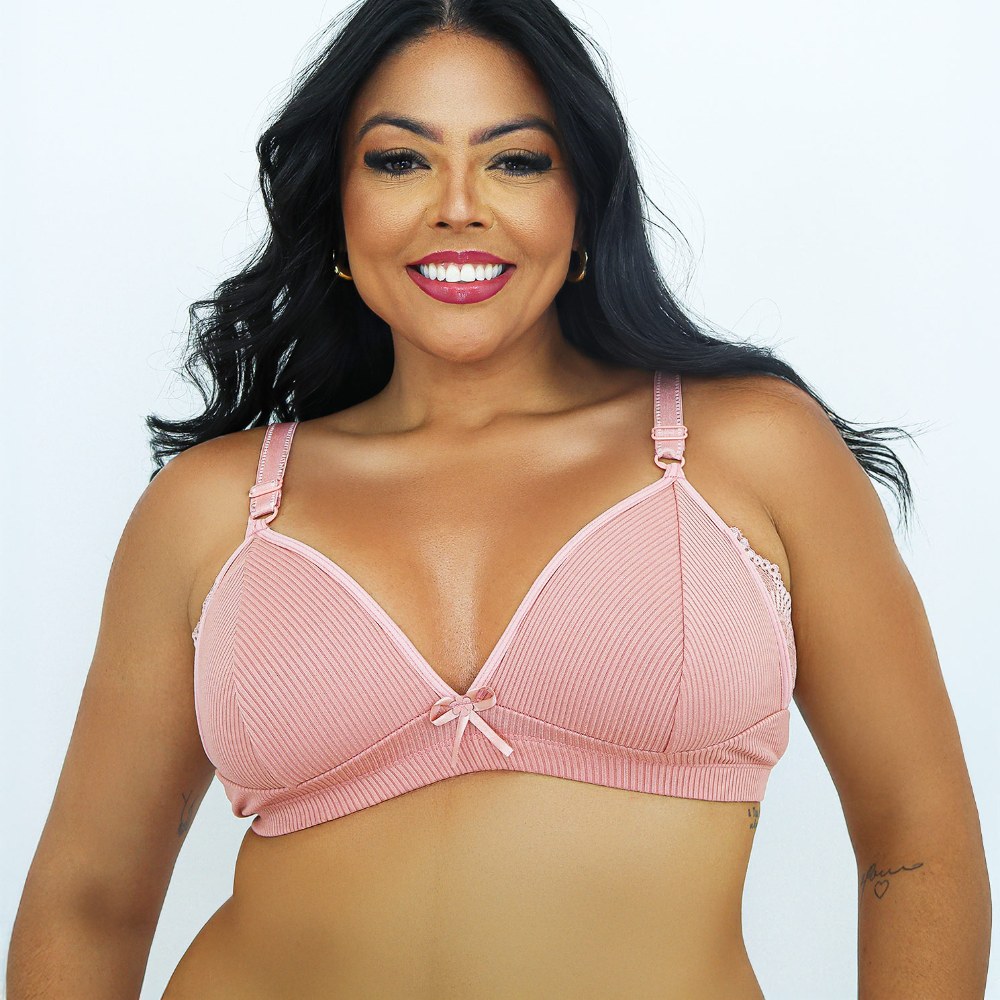 Sutiã Plus Size Sem Bojo Canelado com Renda - Imagem 3